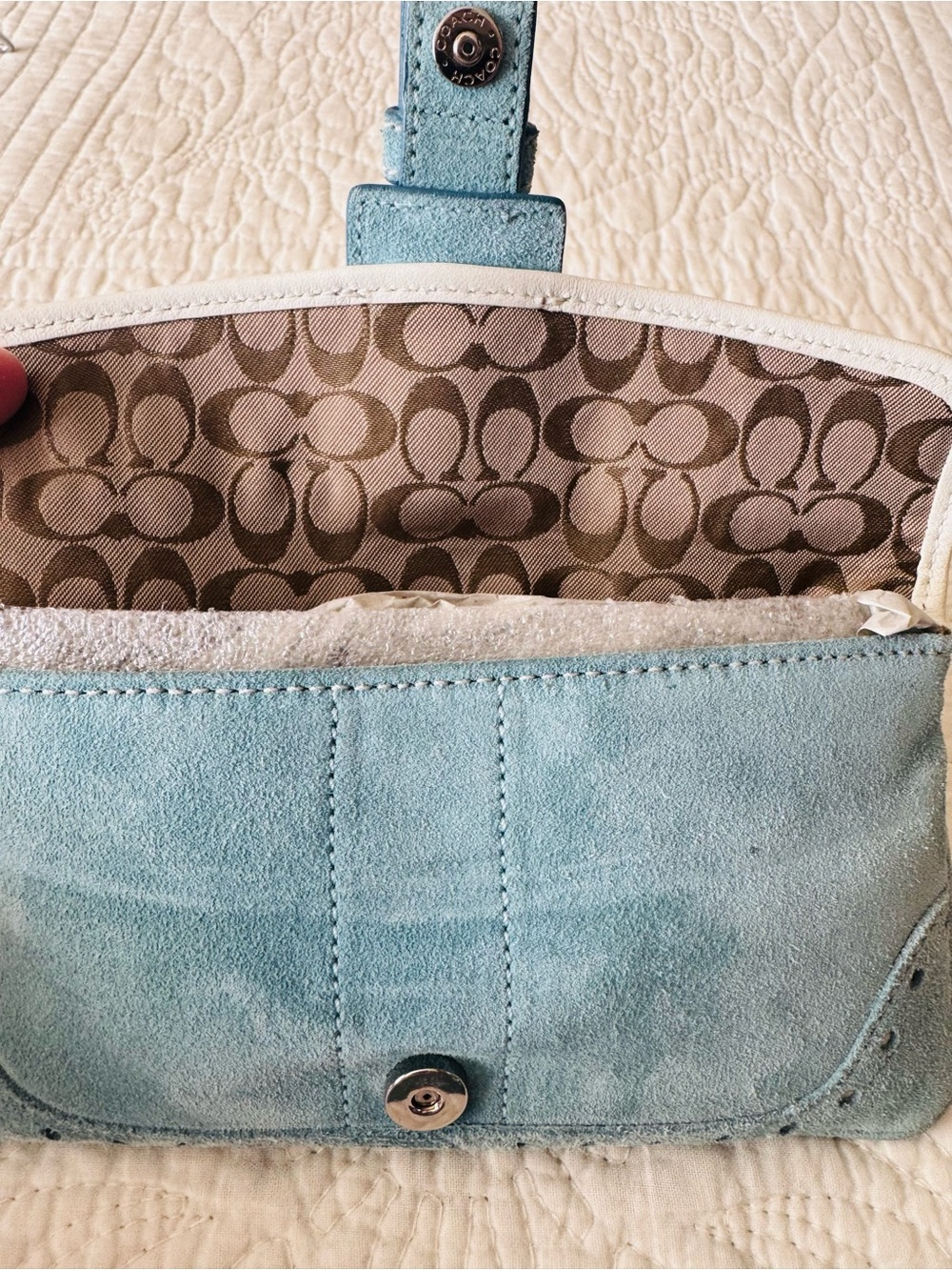 Coach Y2K Teal Suede Wristlet Clutch with Buckle Detail - Picture 4 of 11